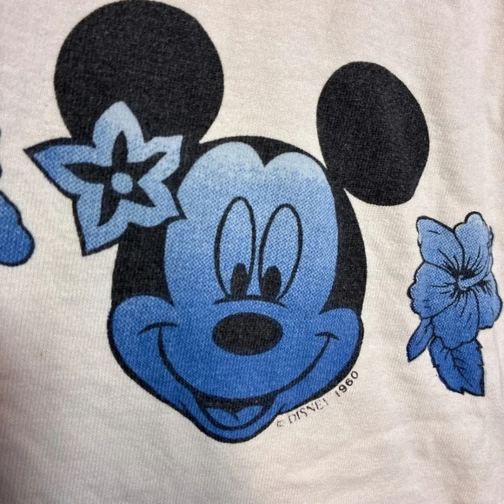 Vintage 60s Disney Mickey Mouse Shirt‎ Men XL White Aloha Floral Single Stitch